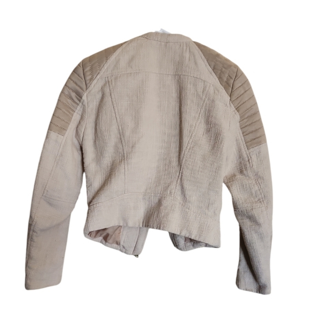 H&M Oatmeal Blazer Biker Jacket Zip-up Womans Sz 2 - Picture 4 of 7